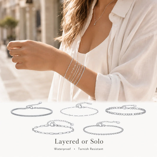 Stainless Steel Chain Bracelet – Layered Stackable Waterproof