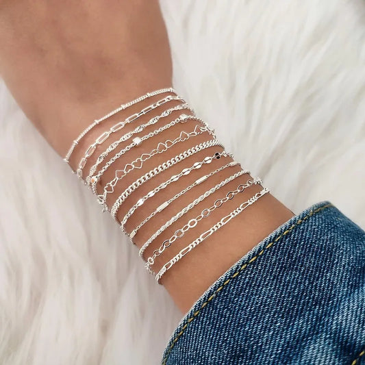 11-Piece Dainty Gold Chain Bracelet Set – 14K Plated Stackable