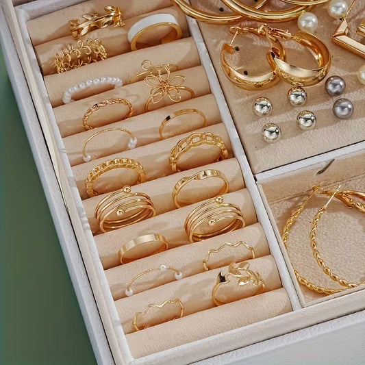 86-Piece Pearl Jewelry Set – Stackable Boho Earrings, Rings & More