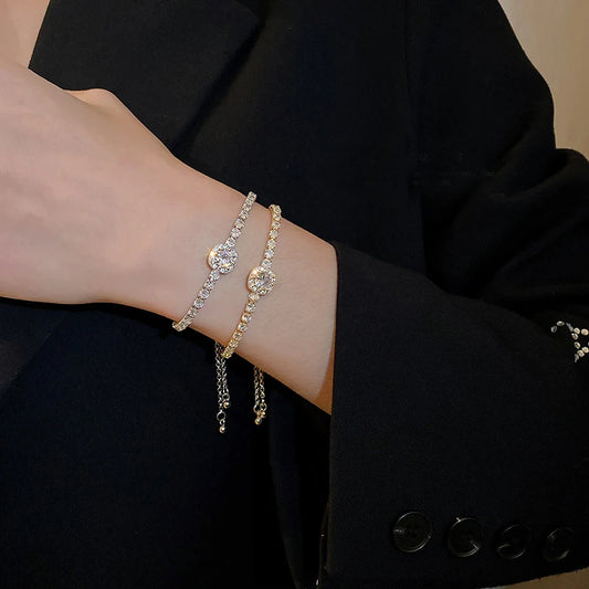 18K Gold Plated Rhinestone Bracelet – Adjustable Square Zircon