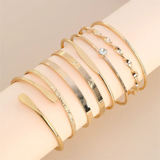 8-Piece Crystal Geometric Bangle Bracelets Set – Statement Jewelry