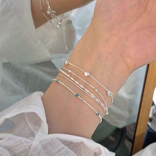925 Sterling Silver Fine Chain Bracelet – Korean Heart Bead Design