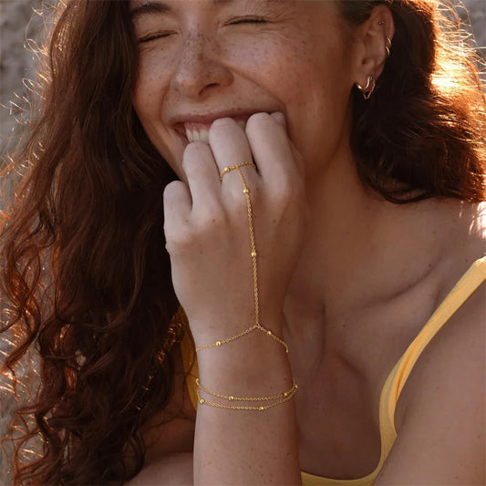 Minimalist Thin Chain Ring Bracelet – Multilayer Vintage Beaded