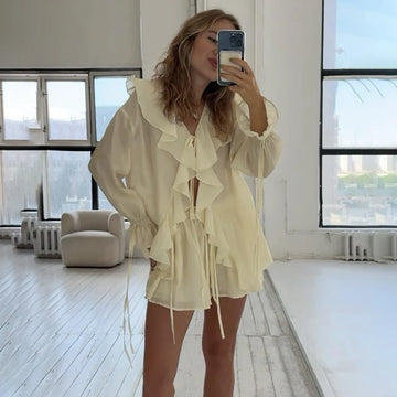 Ruffled V-Neck Shorts Set – Breezy Spring & Summer Style