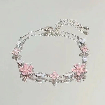 Cherry Blossom Butterfly Charm Bracelet – Adjustable Wave Design