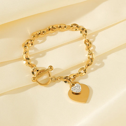 316L Stainless Steel Starfish & Moon Charm Bracelet – Gold Tone