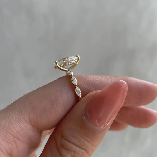 Gold Plated Stainless Steel Rings – Water Drop Zircon Wedding Style